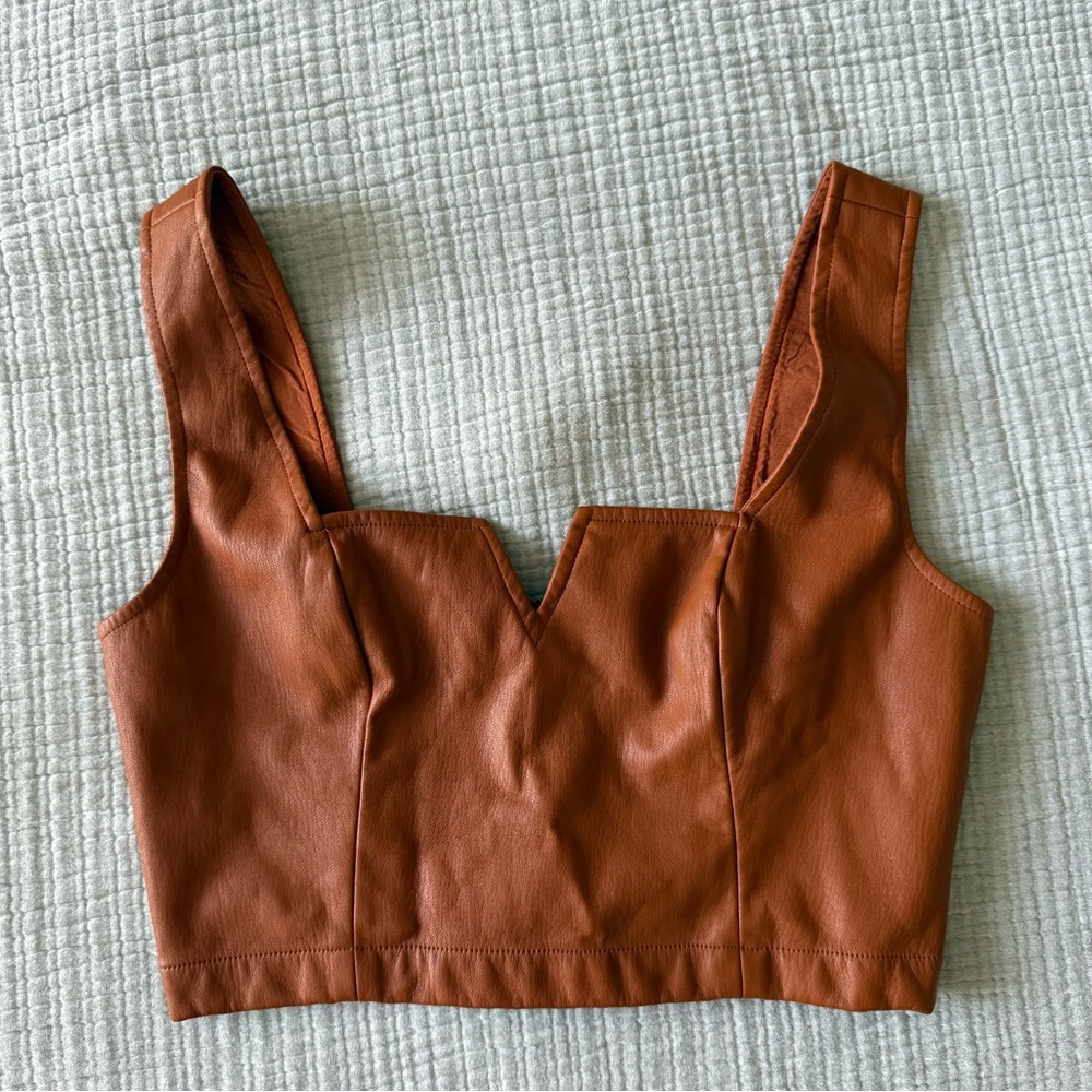 Maeve by Anthropologie brown faux leather top